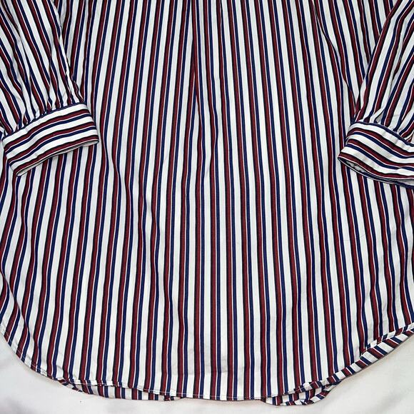 J Peterman Shirt Men's Size S Blue Red White Striped No Collar Button Down LS - Picture 11 of 12